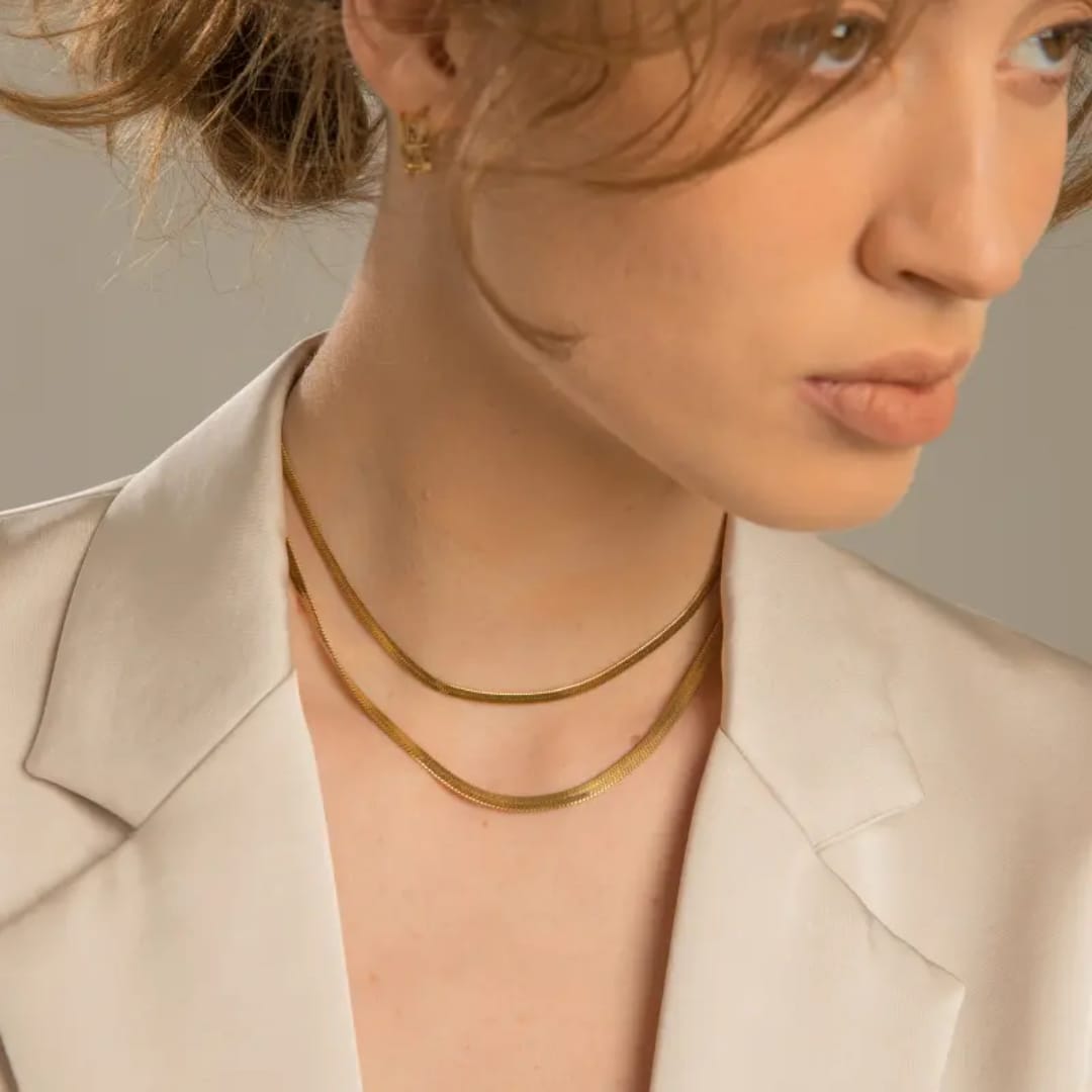 Gold Double Strand Snake Chain Necklace – Minimal Chic LN10174