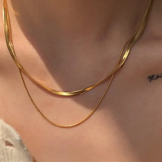 Gold Double Strand Snake Chain Necklace – Minimal Chic LN10174