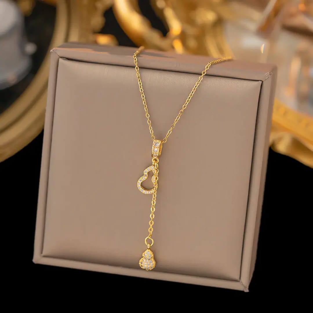 Gold Drop Pendant Necklace – Dainty Crystal Chain Jewelry LN10318
