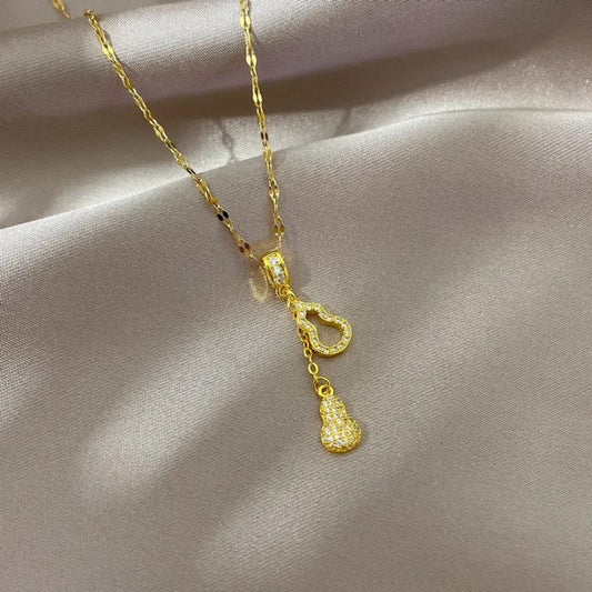 Gold Drop Pendant Necklace – Dainty Crystal Chain Jewelry LN10318