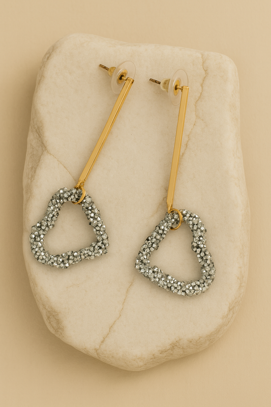 Gold Druzy Heart Long Drop Earrings LE10237