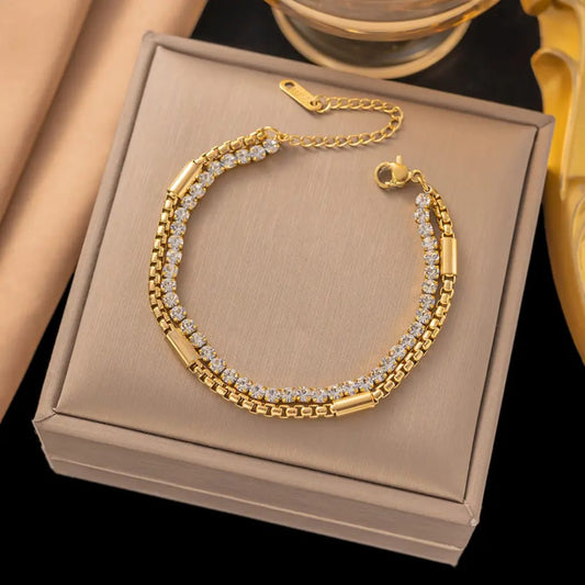 Gold Dual Chain Bracelet – Elegant Adjustable Jewelry LB10105