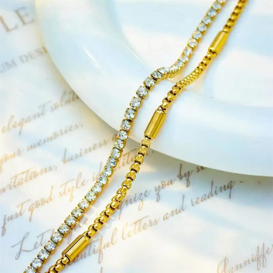 Gold Dual Chain Bracelet – Elegant Adjustable Jewelry LB10105