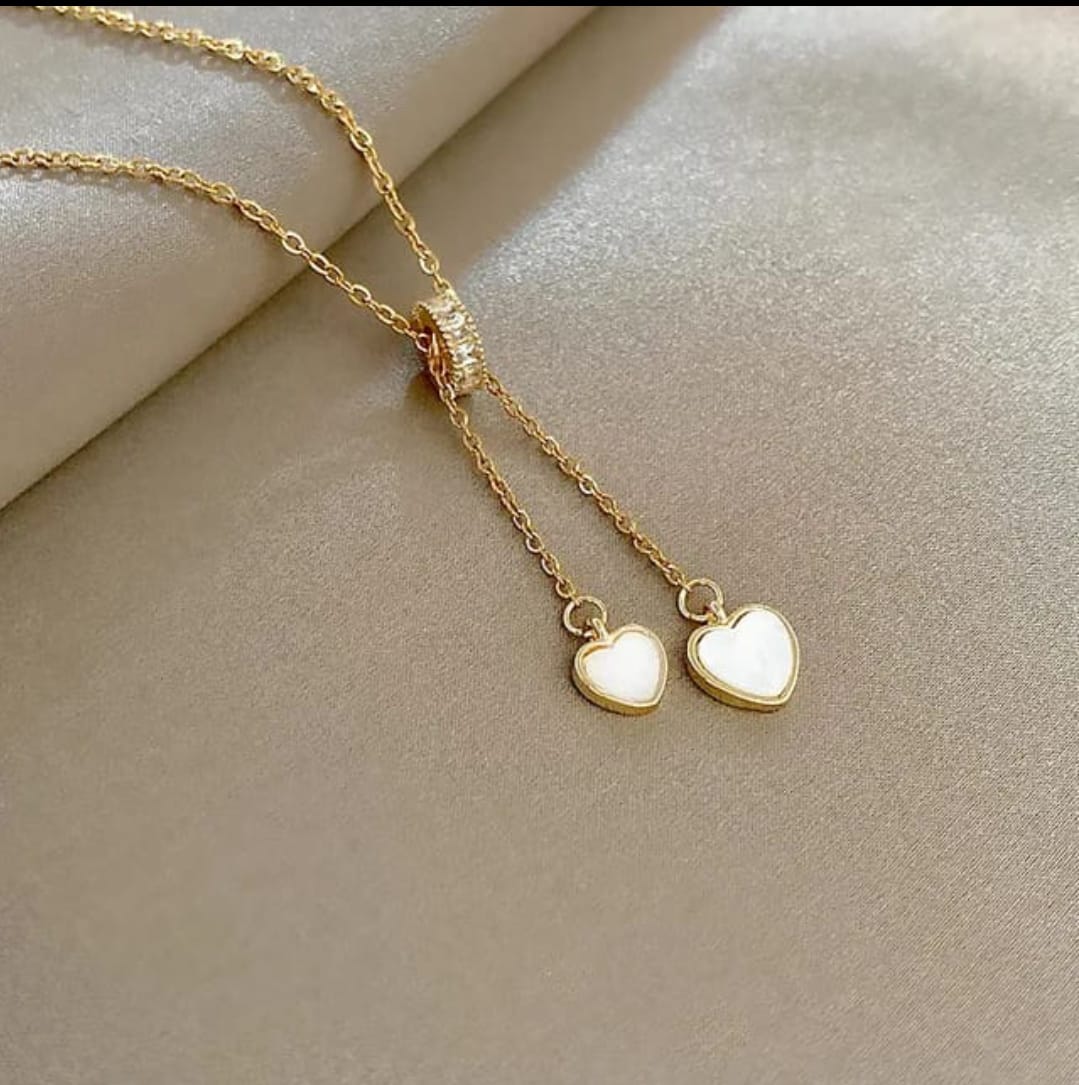 Gold Dual Heart Drop Pendant Necklace LN10179