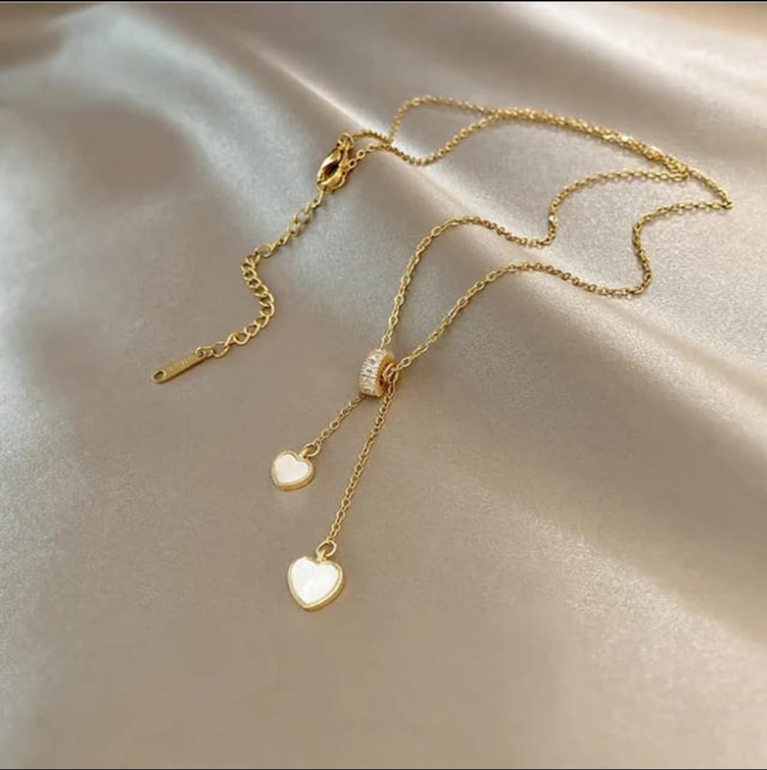 Gold Dual Heart Drop Pendant Necklace LN10179