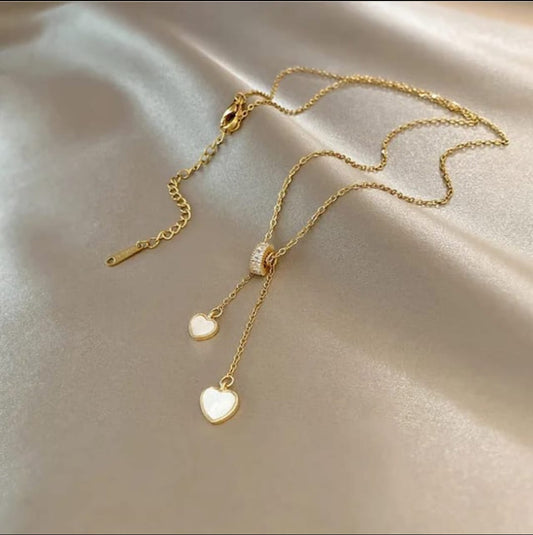 Gold Dual Heart Drop Pendant Necklace LN10179