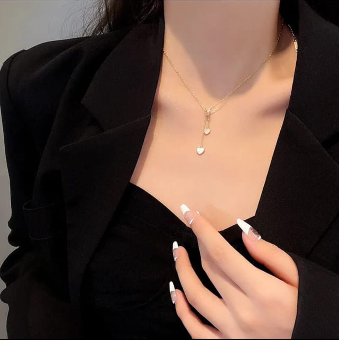 Gold Dual Heart Drop Pendant Necklace LN10179
