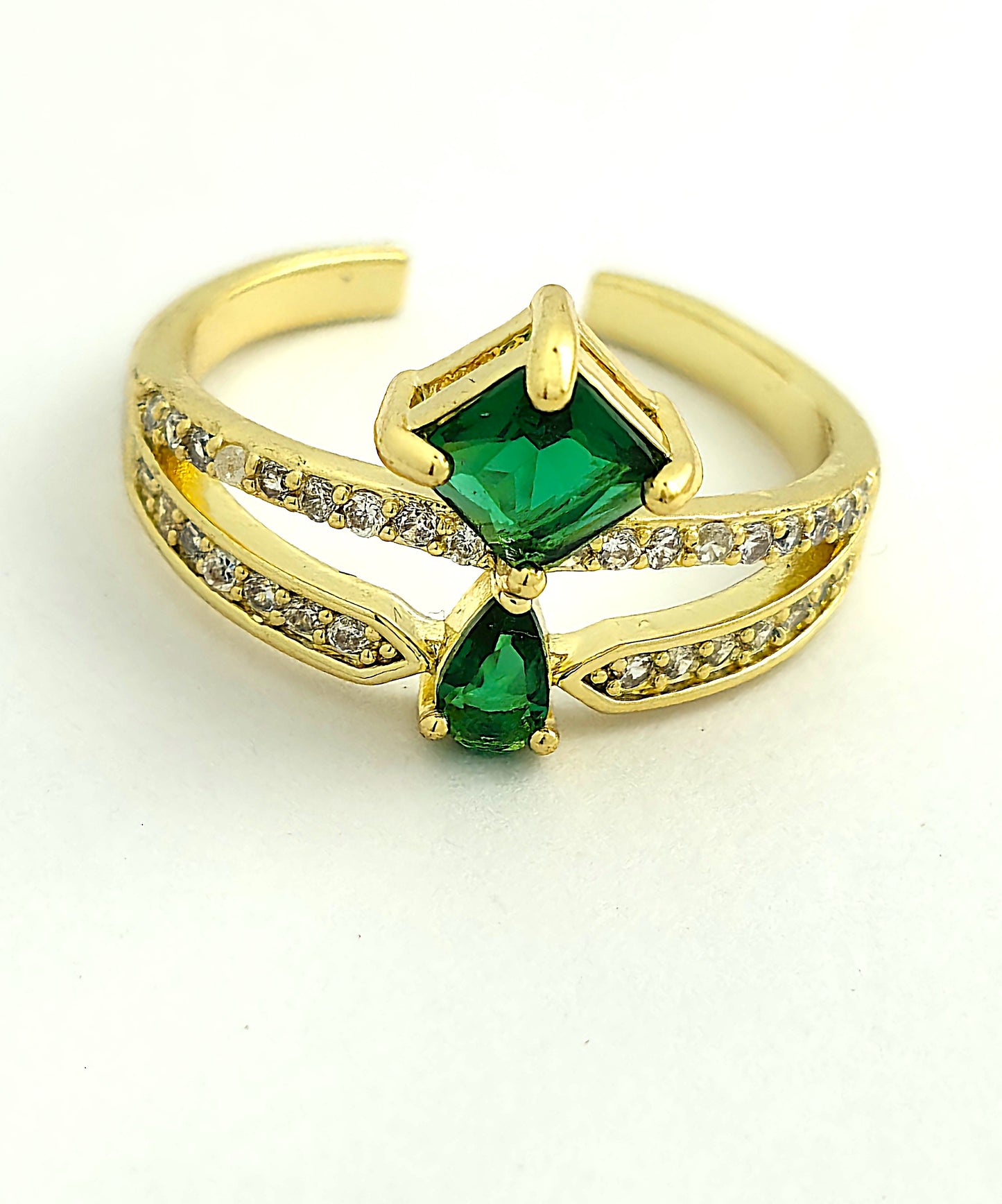 Gold Emerald Crystal Double Band Adjustable Ring LR10131