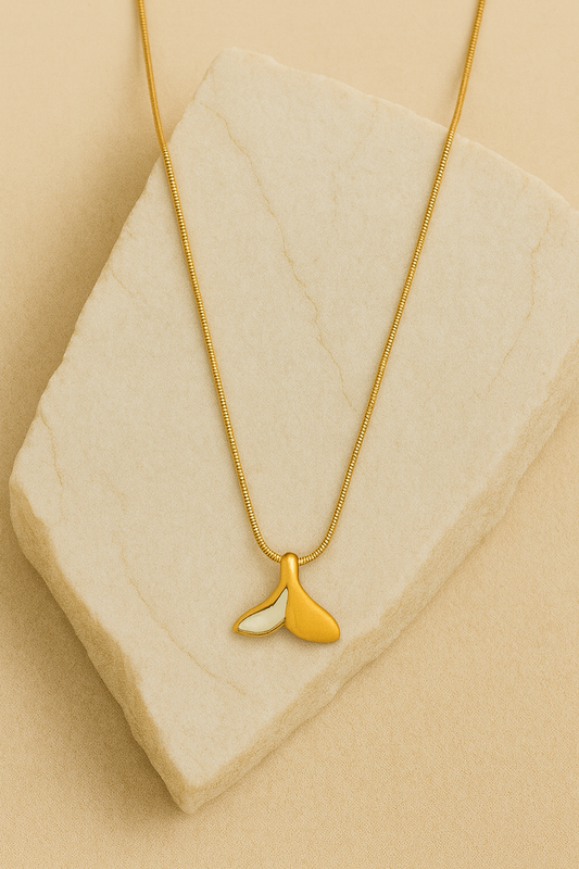 Gold Enamel Whale Tail Pendant Necklace LN10210