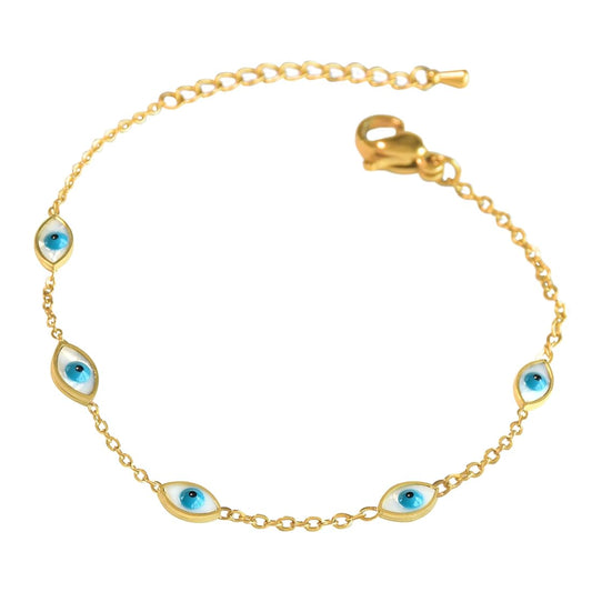 Gold Evil Eye Bracelet – Blue Enamel Protection Charm Jewelry LB10069