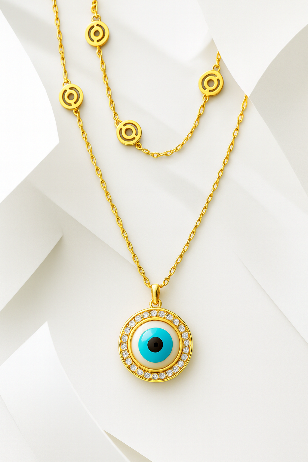 Gold Evil Eye Layered Necklace with Crystal Halo – Protection & Style Jewelry LN10147