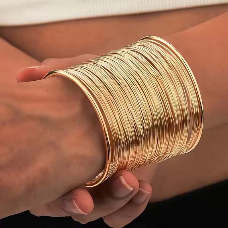 Gold Extra‑Wide Multi‑Strand Cuff Bracelet – Statement LB10122