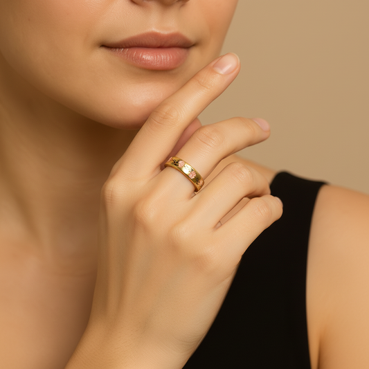 Gold Floral Adjustable Ring with Pink Enamel Blooms LR10195