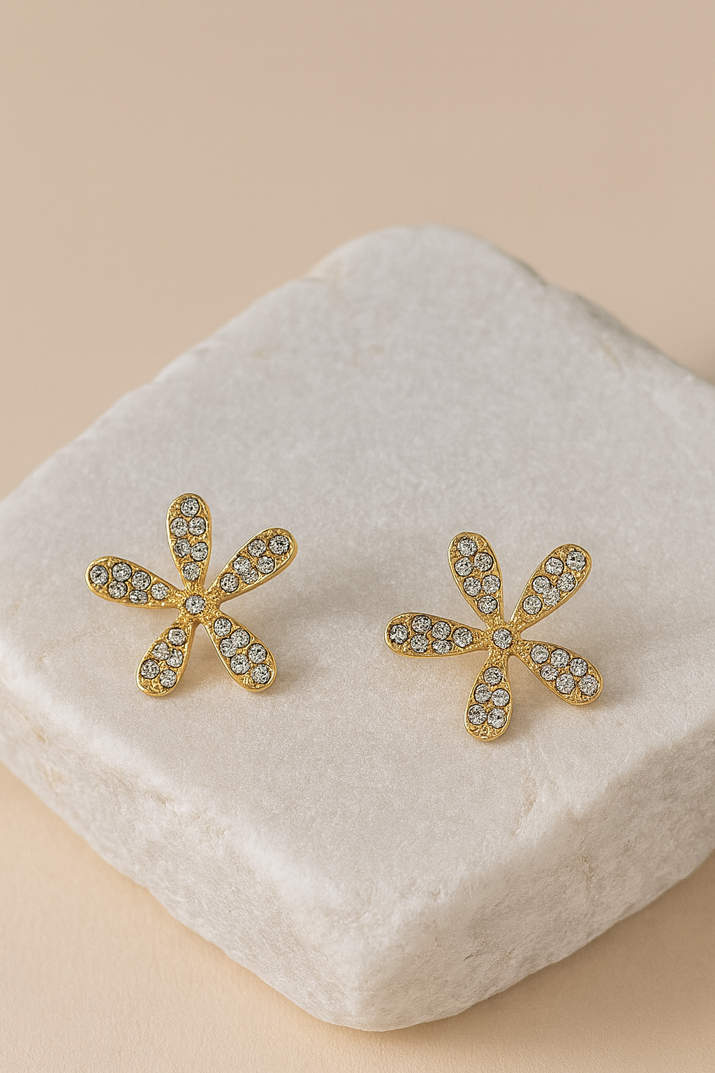 Gold Floral Statement Earrings with Pearl Petals & Crystal Center – Elegant Party Jewelry LE10280