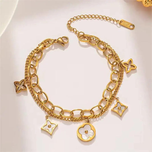 Gold Flower Charm Link Bracelet LB10112