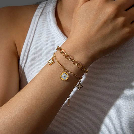 Gold Flower Charm Link Bracelet LB10112