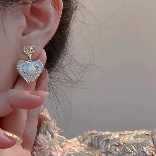 Gold Fringe Heart Statement Earrings LE10208