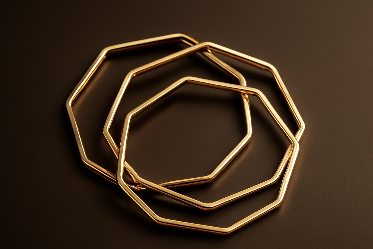 Gold Geometric Bangle Set  Modern Hexagon Stackable Bracelets LB10078