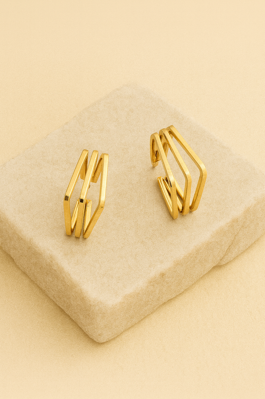 Gold Geometric Multi‑Band Stud Earrings LE10234