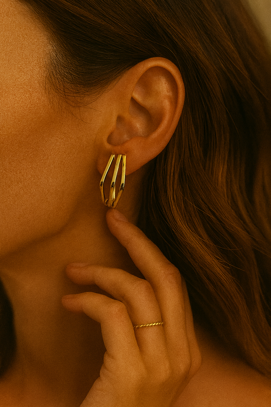 Gold Geometric Multi‑Band Stud Earrings LE10234