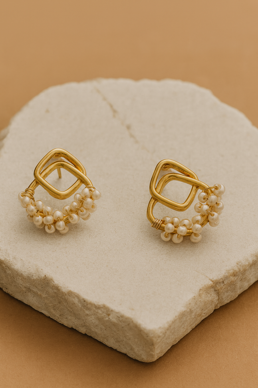 Gold Geometric Pearl Cluster Studs LE10212