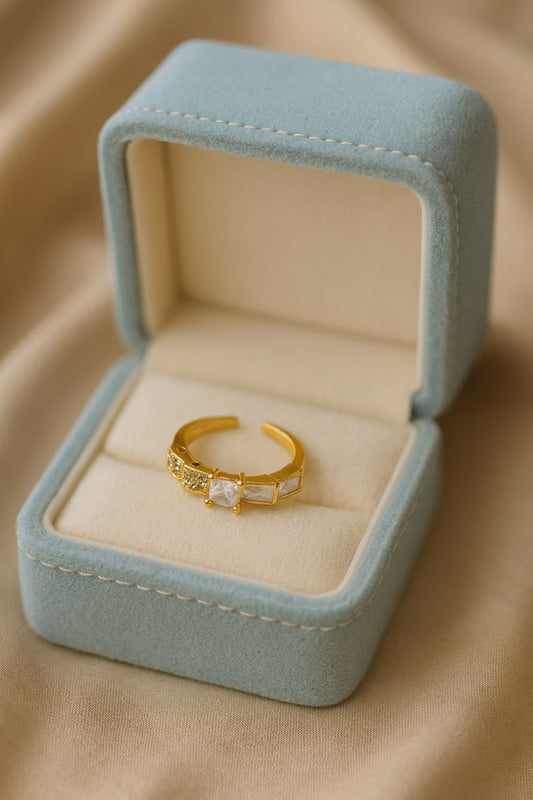 Gold Geometric Stone Ring LR10109