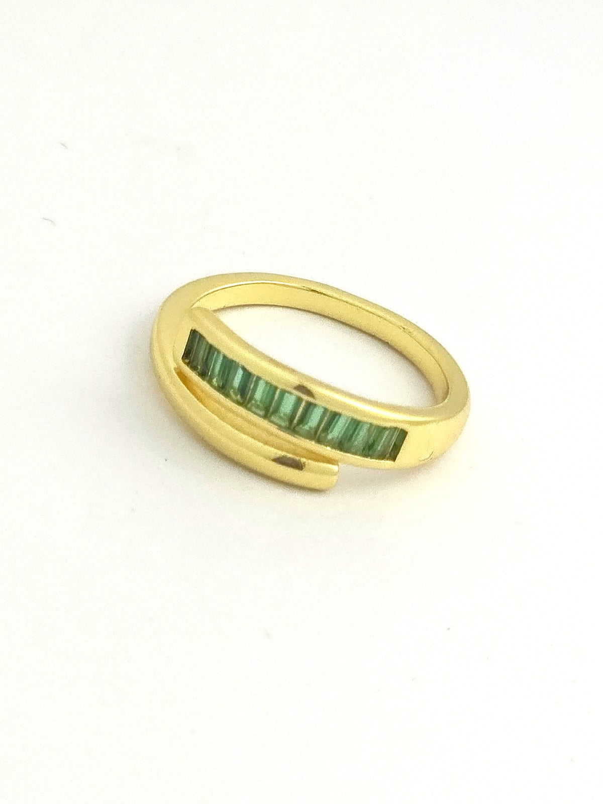 Gold Green Baguette Bar Wrap Ring LR10130