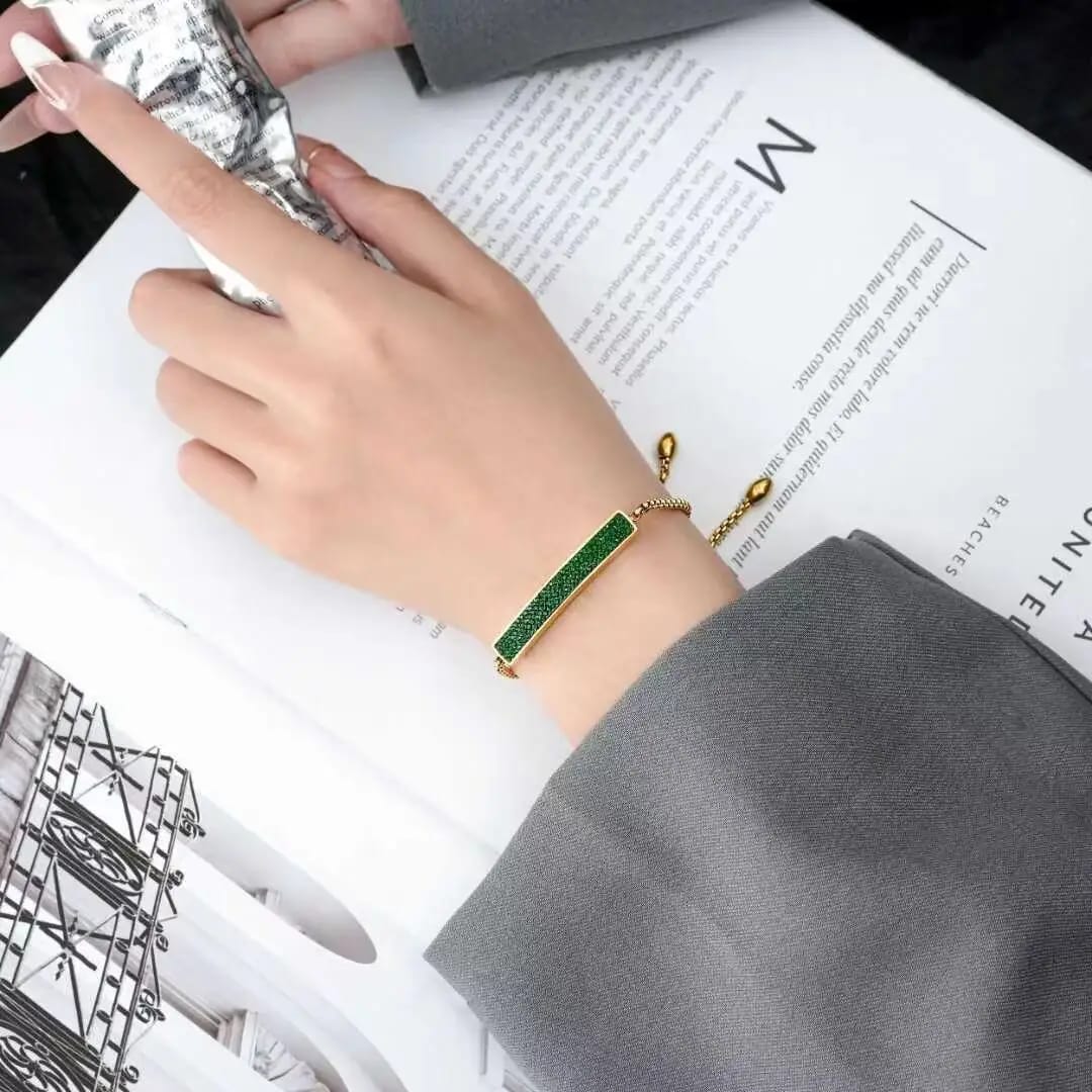 Gold Green Bar Adjustable Bracelet – Minimalist Chain LB10105