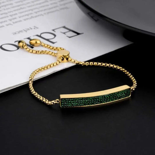 Gold Green Bar Adjustable Bracelet – Minimalist Chain LB10105