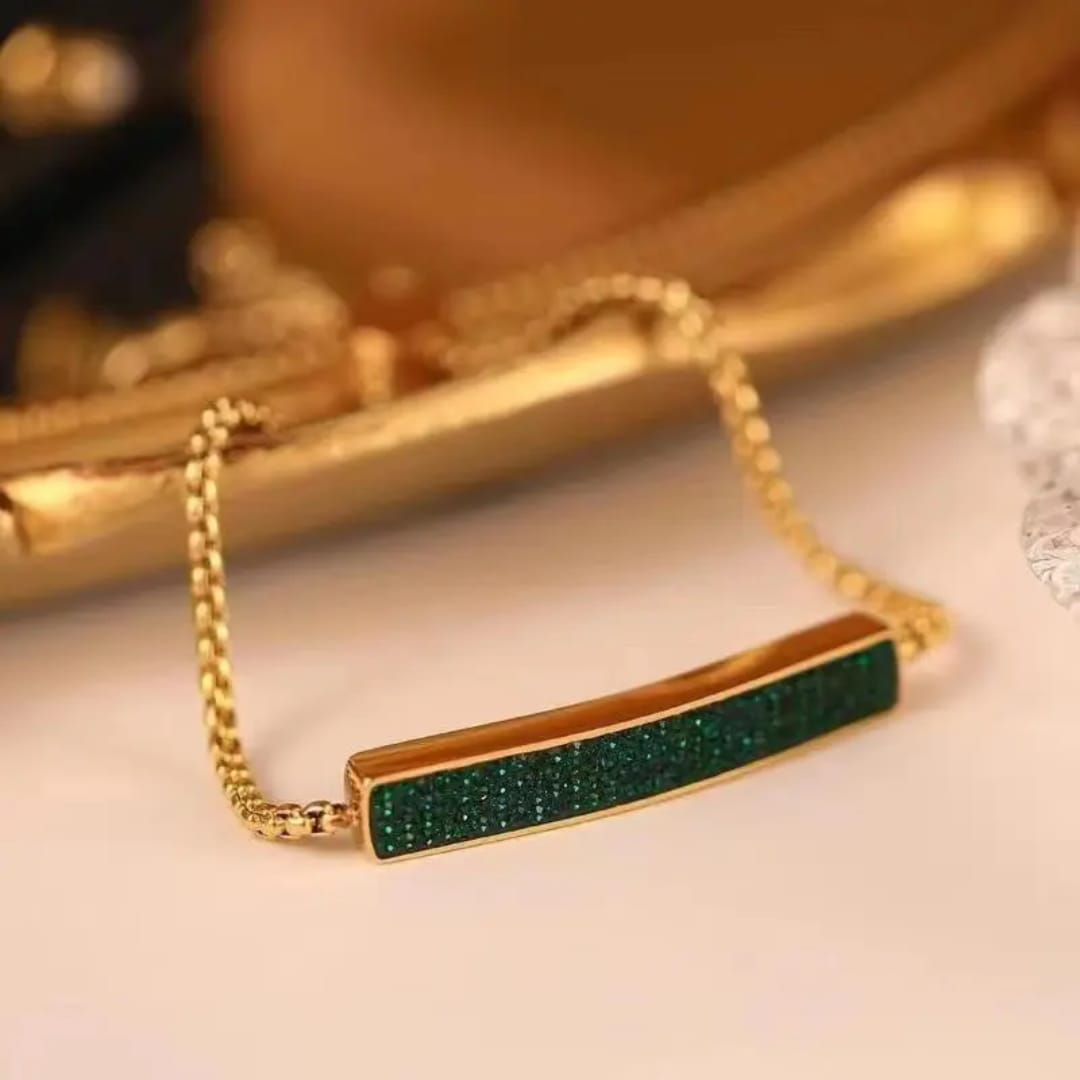 Gold Green Bar Adjustable Bracelet – Minimalist Chain LB10105