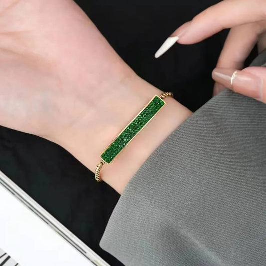 Gold Green Bar Adjustable Bracelet – Minimalist Chain LB10105