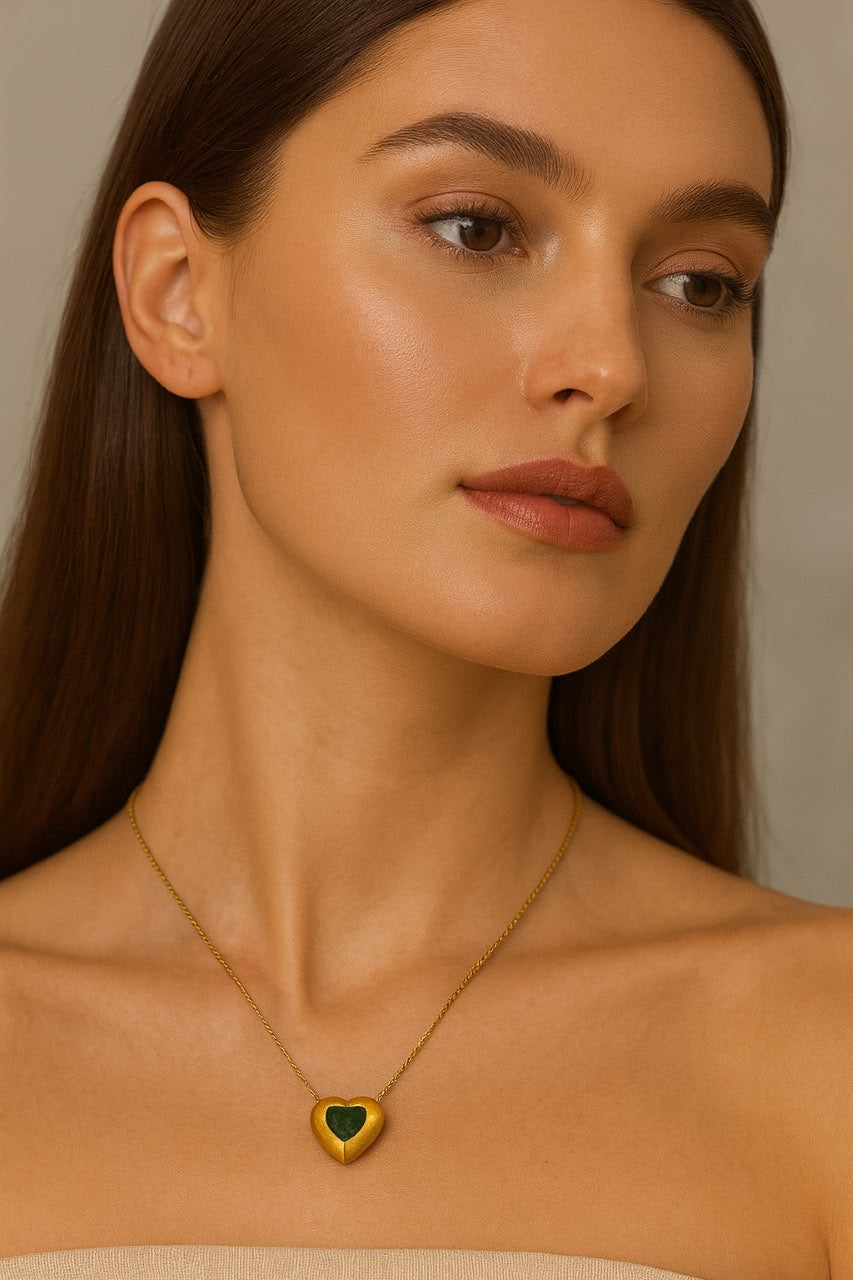 Gold Green Heart Pendant Necklace  Minimalist Gold Vermeil Jewelry for Women LN10134