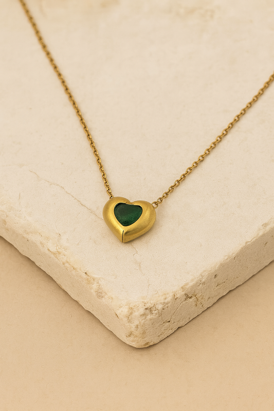 Gold Green Heart Pendant Necklace  Minimalist Gold Vermeil Jewelry for Women LN10134