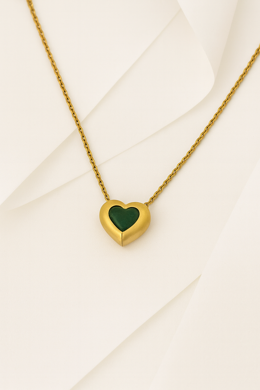 Gold Green Heart Pendant Necklace  Minimalist Gold Vermeil Jewelry for Women LN10134