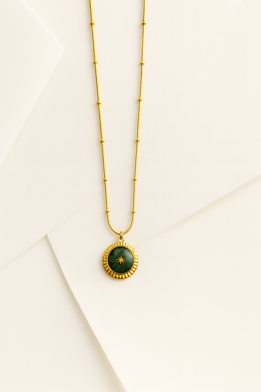 Gold Green Stone Star Pendant Necklace – Celestial Gold Vermeil Jewelry LN10133