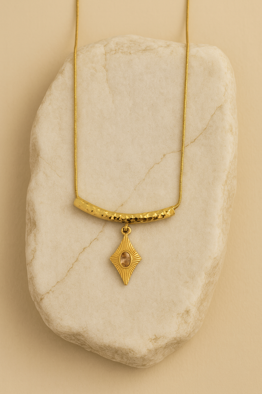 Gold Hammered Bar Necklace with Sunburst Pendant LN10189