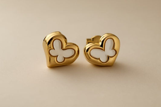 Gold Heart Butterfly Stud Earrings LE10176