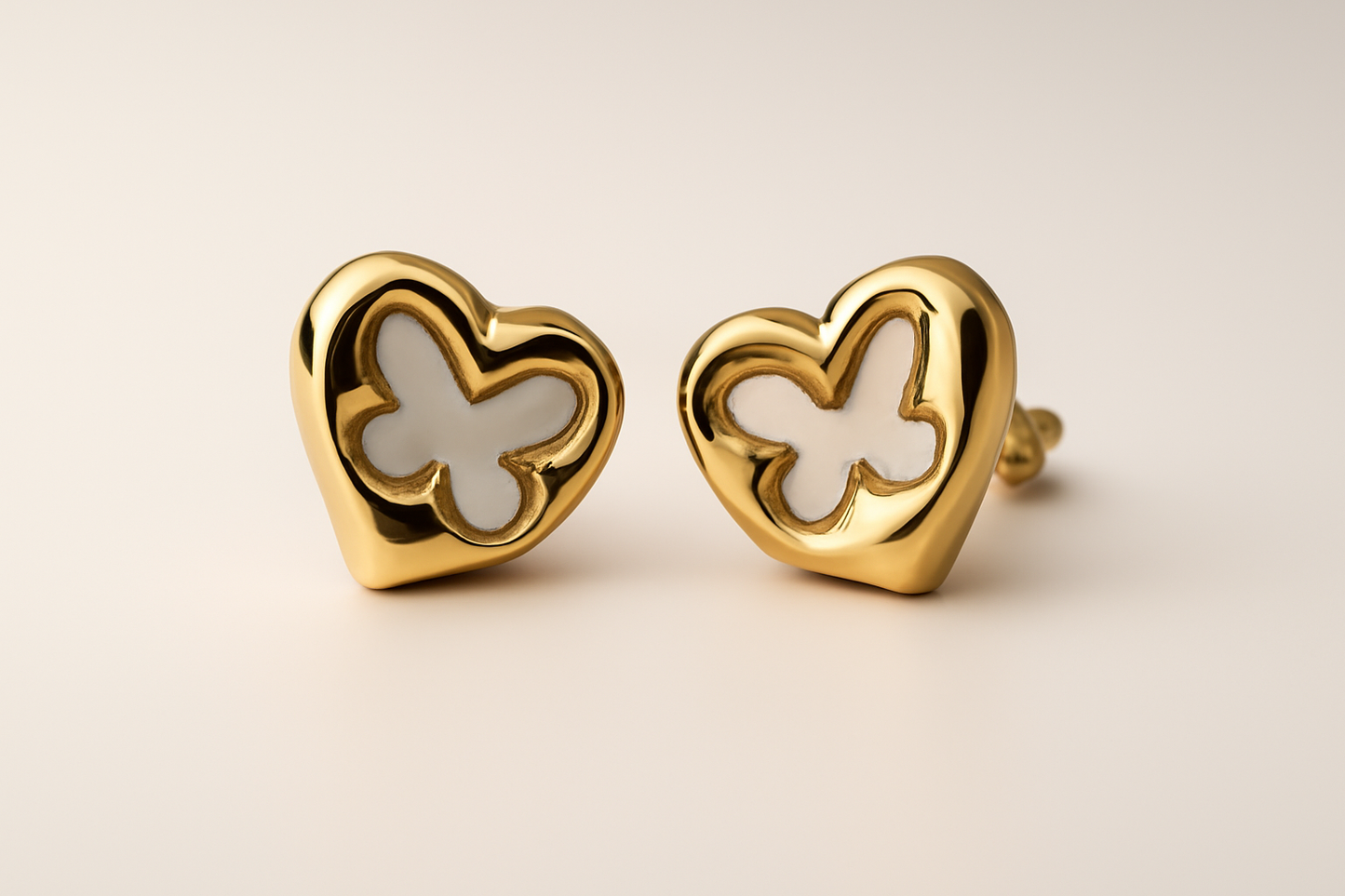 Gold Heart Butterfly Stud Earrings LE10176