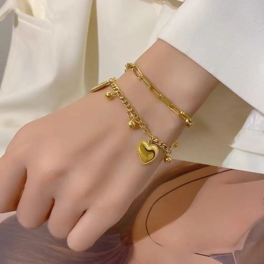 Gold Heart Charm Layered Bracelet LB10113