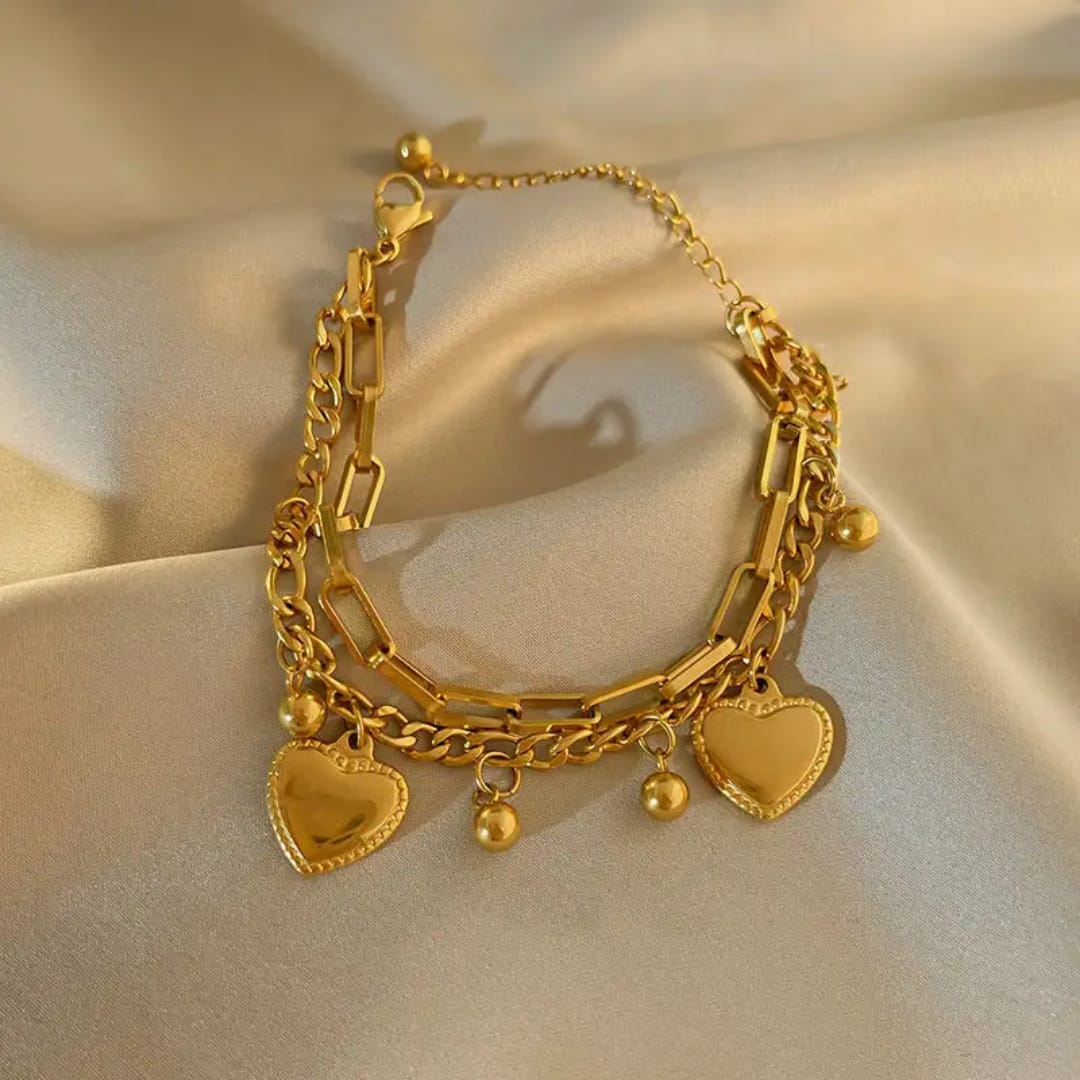 Gold Heart Charm Layered Bracelet LB10113