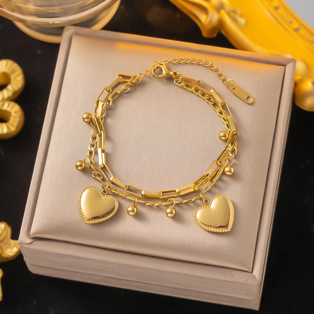 Gold Heart Charm Layered Bracelet LB10113