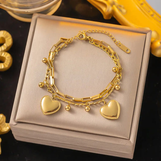 Gold Heart Charm Layered Bracelet LB10113