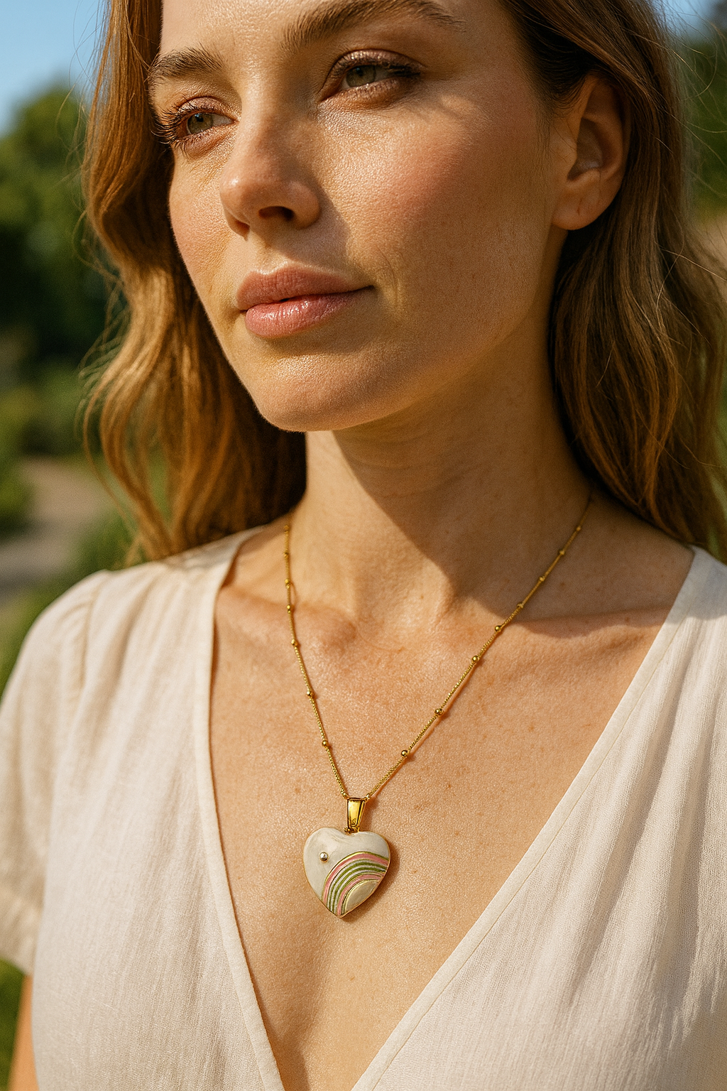 Gold Heart Pendant Necklace with Rainbow Enamel | Elegant Women’s Jewelry LN10230