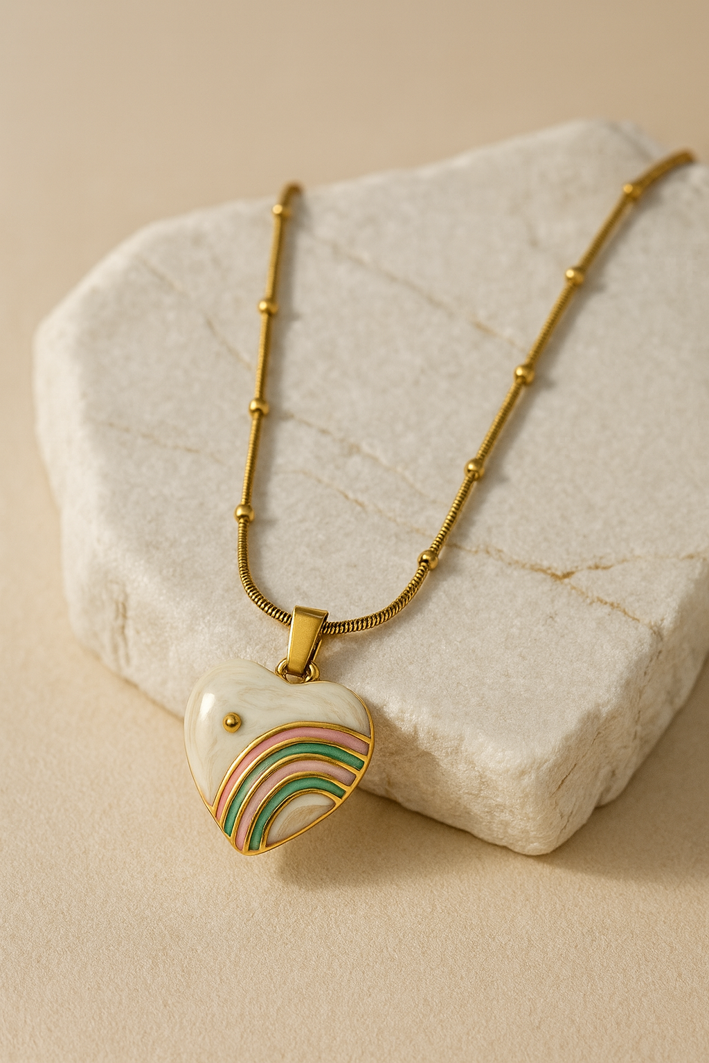 Gold Heart Pendant Necklace with Rainbow Enamel | Elegant Women’s Jewelry LN10230