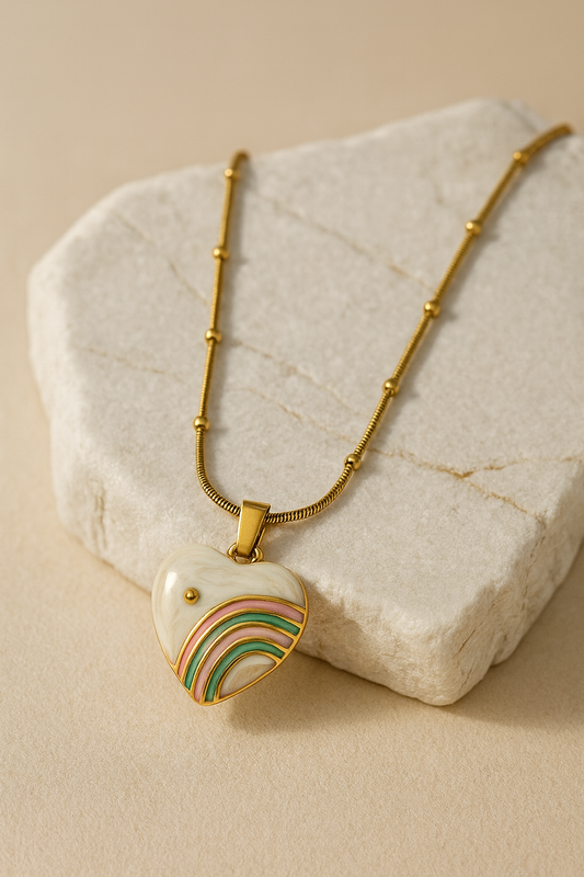 Gold Heart Pendant Necklace with Rainbow Enamel | Elegant Women’s Jewelry LN10230