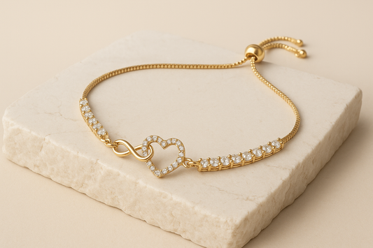 Gold Heart and Infinity Bracelet with Crystals – Romantic Women’s Jewelry LB10098