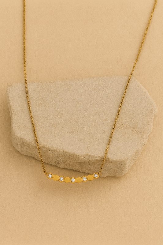 Gold Hexagon Bar Crystal Necklace LN10209