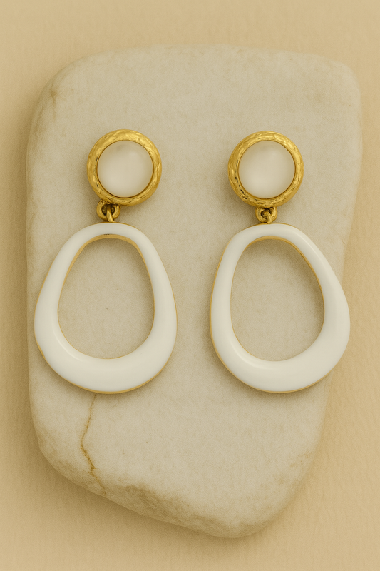 Gold Ivory Enamel Drop Earrings LE10214