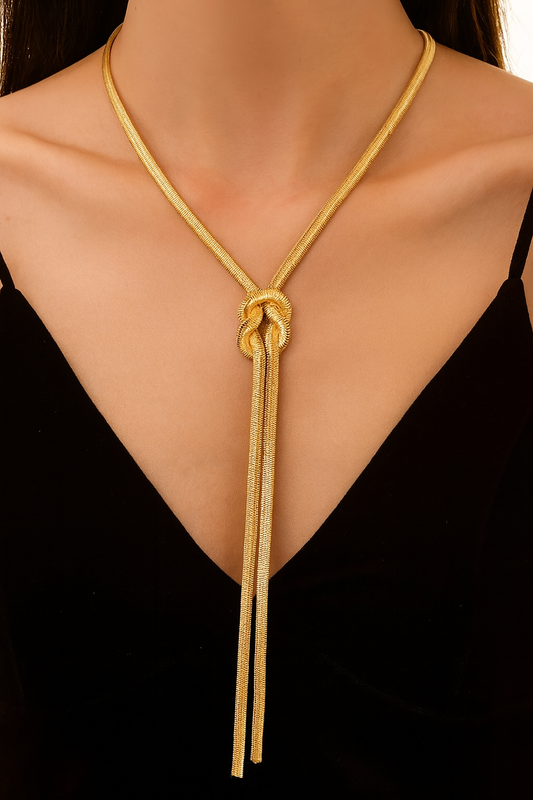 Gold Knot Necklace – Statement Lariat Chain for Women LN10325