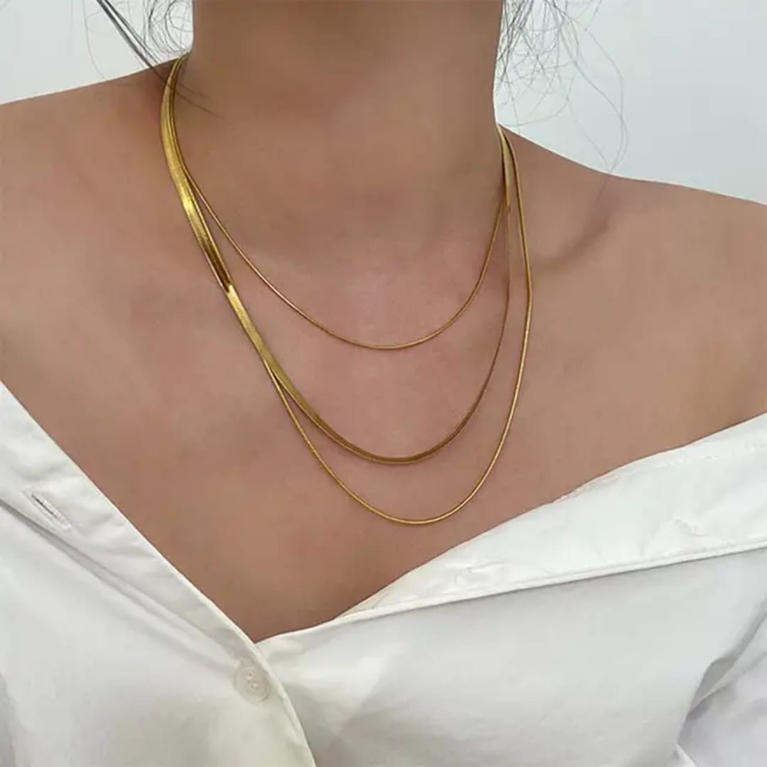 Gold Layered Snake Chain Necklace Set – Minimalist Jewelry LN10173